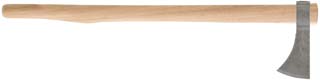 Iroquois Tomahawk,
2-7/8" edge, wax cast 4140 steel,
cast-in correct period floral engraving,
22" tapered hickory handle,
made in the U.S.A.